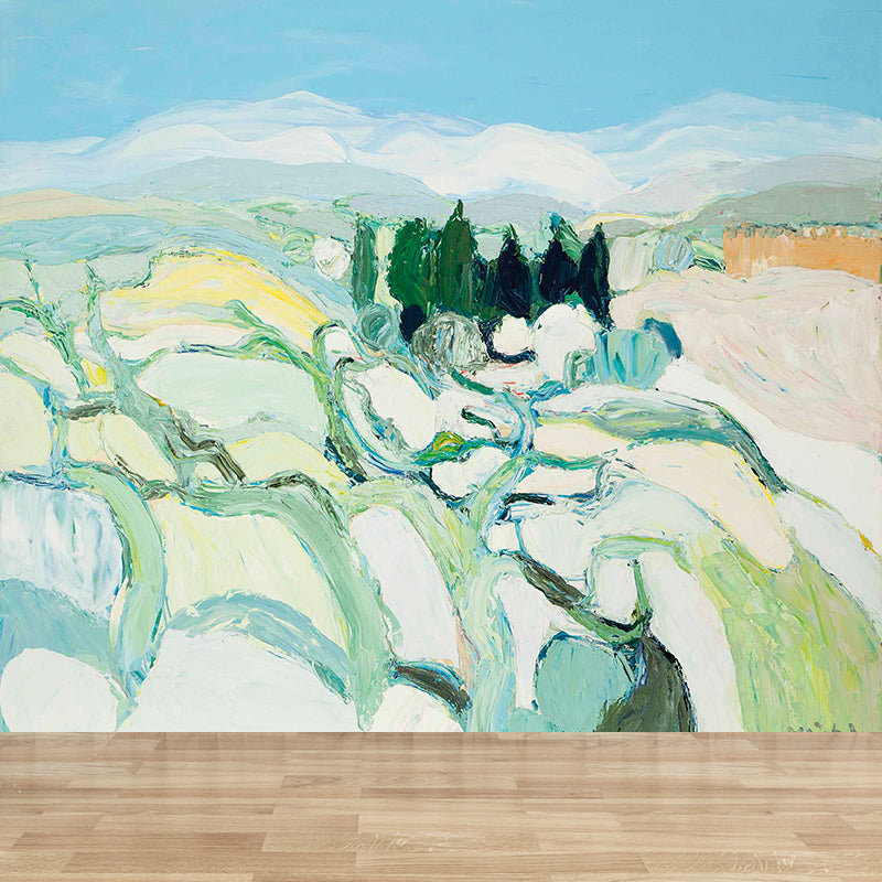 Frendorf | Blau Rollende Hügel Wandtattoo Fleckenresistent Zeitgenössische Kunst Badezimmer Wandverkleidung