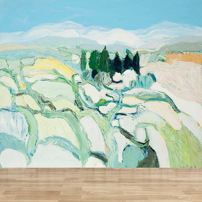 Frendorf | Blau Rollende Hügel Wandtattoo Fleckenresistent Zeitgenössische Kunst Badezimmer Wandverkleidung