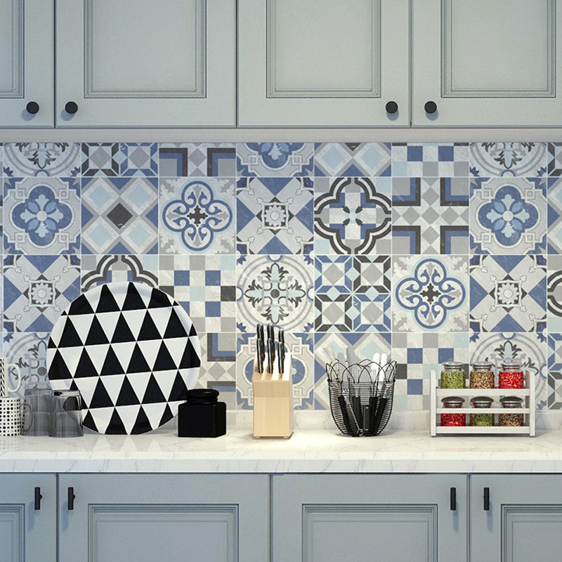 Bohemian Mosaikfliesen Tapetenpaneel Blau Vierpassmuster Wanddekoration für die Küche, Selbstklebend