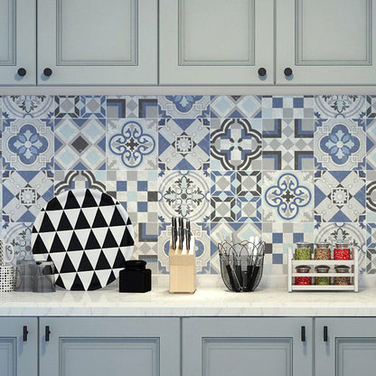 Bohemian Mosaikfliesen Tapetenpaneel Blau Vierpassmuster Wanddekoration für die Küche, Selbstklebend