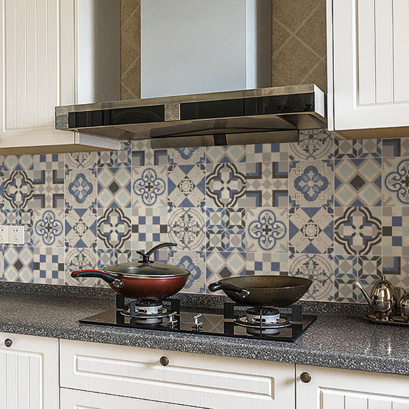 Bohemian Mosaikfliesen Tapetenpaneel Blau Vierpassmuster Wanddekoration für die Küche, Selbstklebend