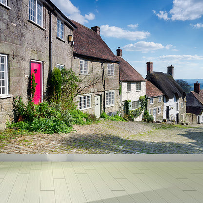 Frendorf | Blauwe Stad Landschap Muurpapier Gebouw Modern Vlekbestendige Wandbekleding