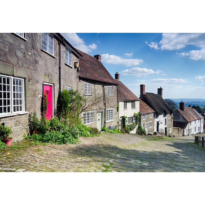 Frendorf | Blauwe Stad Landschap Muurpapier Gebouw Modern Vlekbestendige Wandbekleding