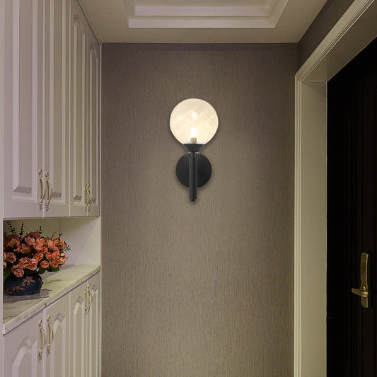 Frendorf | Klares strukturiertes Glas schwarzer Wandlicht runde 1-Lichter moderne Wandleuchte für Schlafzimmer