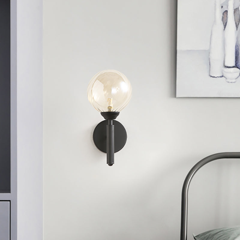 Frendorf | Klares strukturiertes Glas schwarzer Wandlicht runde 1-Lichter moderne Wandleuchte für Schlafzimmer