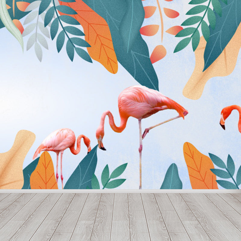 Frendorf | Staande Veld Flamingo Muurbehang Tropisch Niet-Geweven Textuurwandbekleding