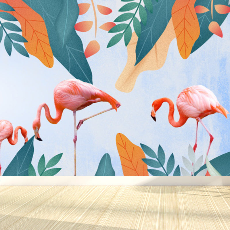Frendorf | Staande Veld Flamingo Muurbehang Tropisch Niet-Geweven Textuurwandbekleding