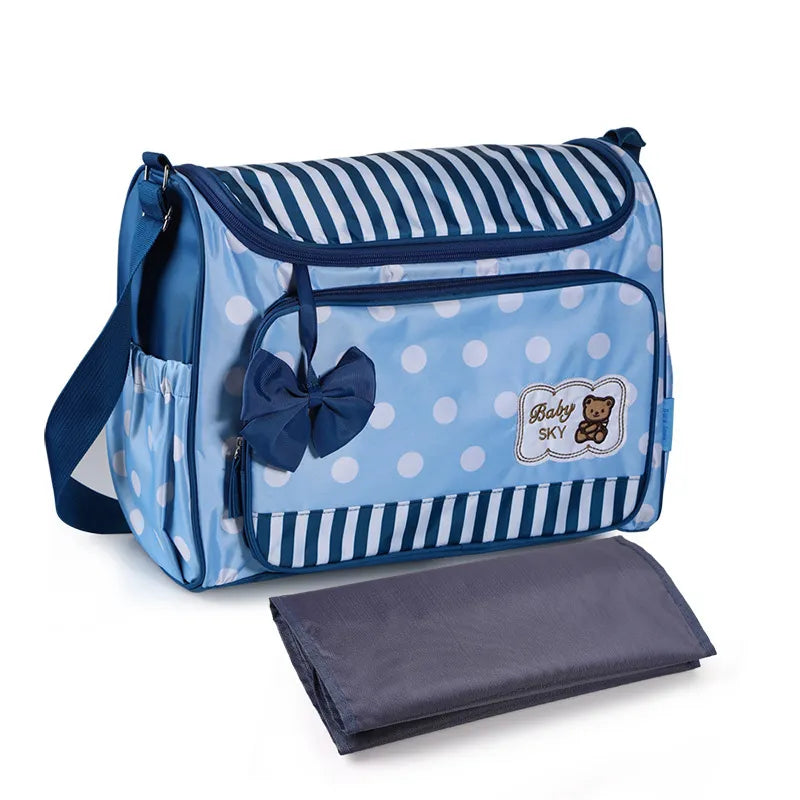 Frendorf | Baby Wickeltasche Blau mit Wickelunterlage und Flaschenhalter