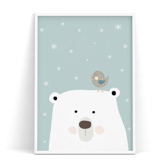 Frendorf | Cartoon-Eisbär Vogel Elefant Ich liebe dich Mond Rückwand Kunstposter