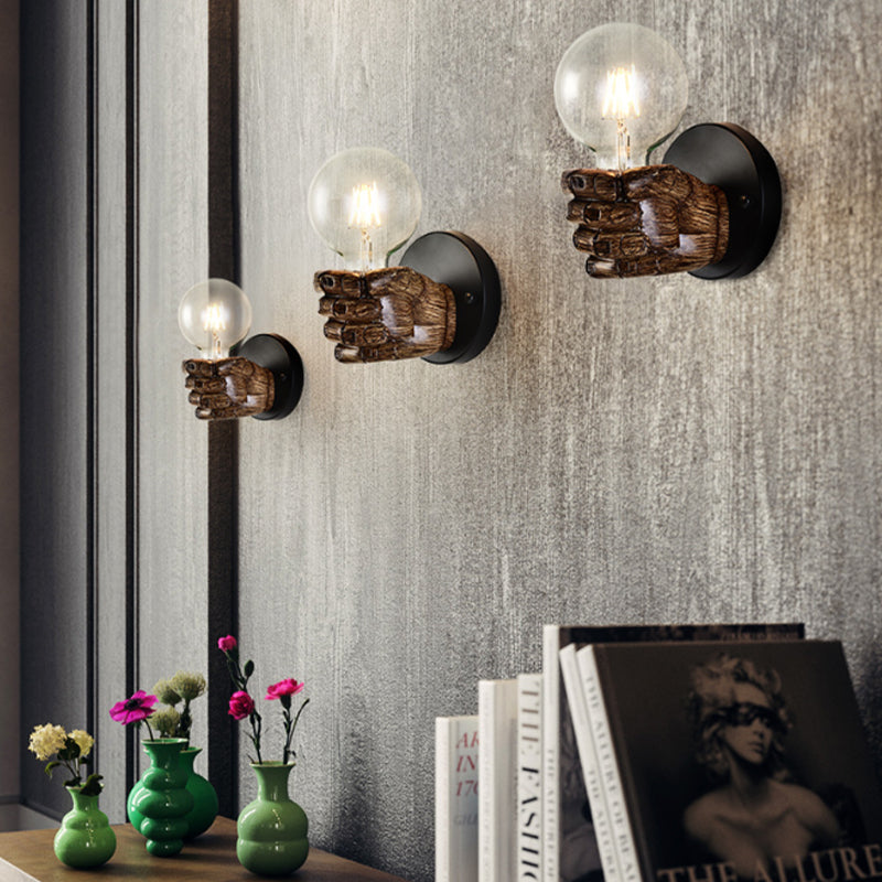 Frendorf | Braune Hand-Wandlampe Einzellicht Retro Holz Wandlampe mit Globe-Glühbirne für Flur