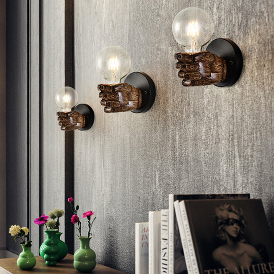 Frendorf | Braune Hand-Wandlampe Einzellicht Retro Holz Wandlampe mit Globe-Glühbirne für Flur