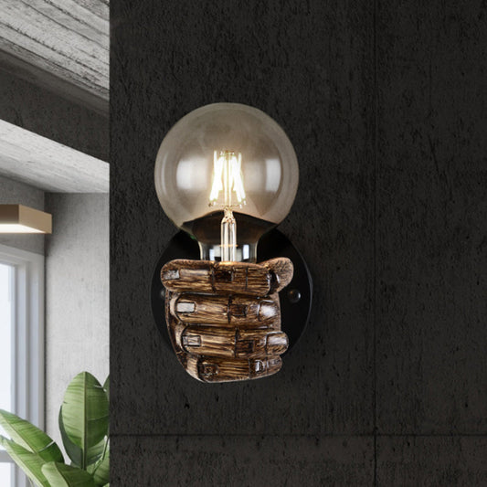 Frendorf | Braune Hand-Wandlampe Einzellicht Retro Holz Wandlampe mit Globe-Glühbirne für Flur