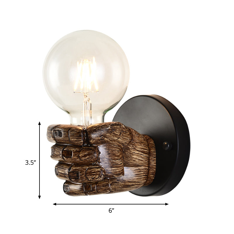 Frendorf | Braune Hand-Wandlampe Einzellicht Retro Holz Wandlampe mit Globe-Glühbirne für Flur