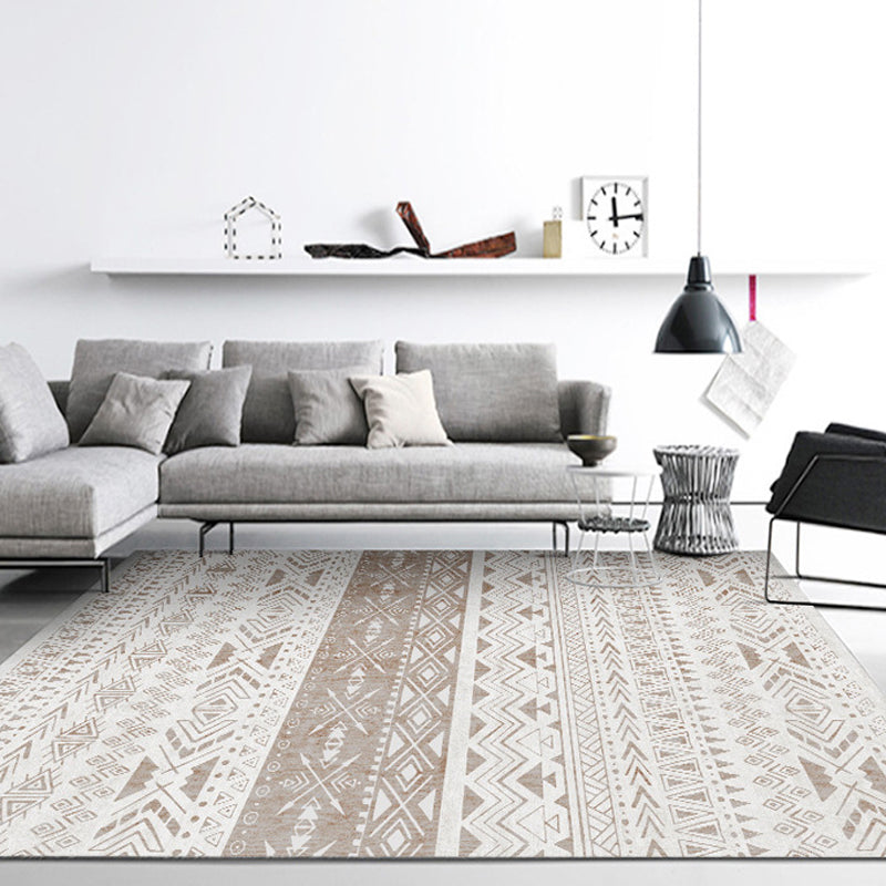 Frendorf | Americana Tribal Geometric Pattern Rug Brown Polyester Rug Machine Washable Non-Slip Rug for the Bedroom