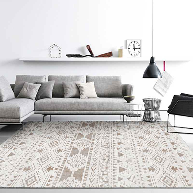 Frendorf | Americana Tribal Geometric Pattern Rug Brown Polyester Rug Machine Washable Non-Slip Rug for the Bedroom