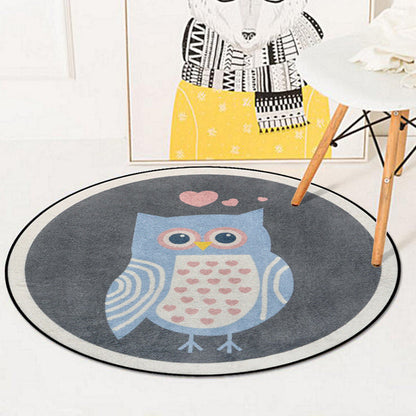 Frendorf | Blauwe en Ivoor Kinderkamer Tapijt Kinderen Dier Konijn Uil Olifant Pinguïn Patroon Gebied Tapijt Polyester Wasbaar Vloerkleed