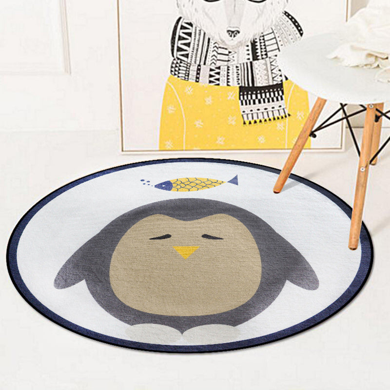 Frendorf | Blauwe en Ivoor Kinderkamer Tapijt Kinderen Dier Konijn Uil Olifant Pinguïn Patroon Gebied Tapijt Polyester Wasbaar Vloerkleed