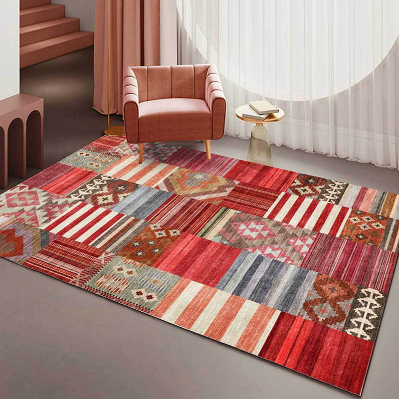 Frendorf | Amerikaans Tribal Gestreept Patroon Tapijt Rood Polyester Tapijt Machinewasbaar Antislip Achterkant Woonkamer Tapijt voor Slaapkamer