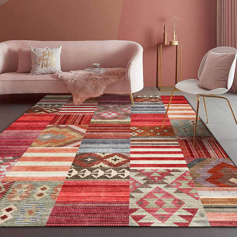 Frendorf | Amerikaans Tribal Gestreept Patroon Tapijt Rood Polyester Tapijt Machinewasbaar Antislip Achterkant Woonkamer Tapijt voor Slaapkamer