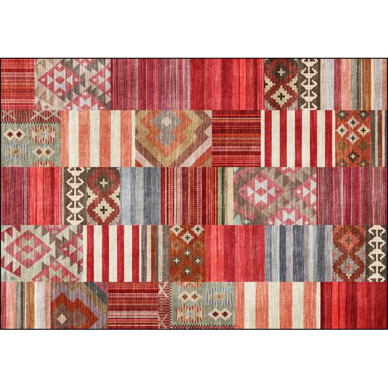 Frendorf | Amerikaans Tribal Gestreept Patroon Tapijt Rood Polyester Tapijt Machinewasbaar Antislip Achterkant Woonkamer Tapijt voor Slaapkamer