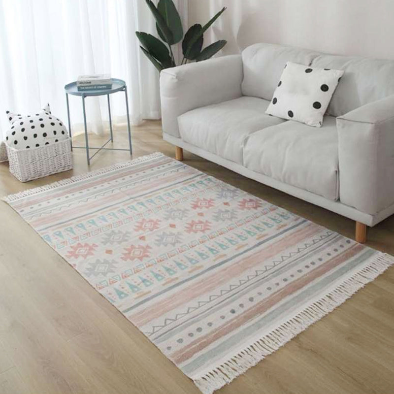 Americana Tribal Muster Teppich Schwarz und Weiß Leinen Teppich Maschinenwaschbar Fransen Bereichsteppich für Schlafzimmer
