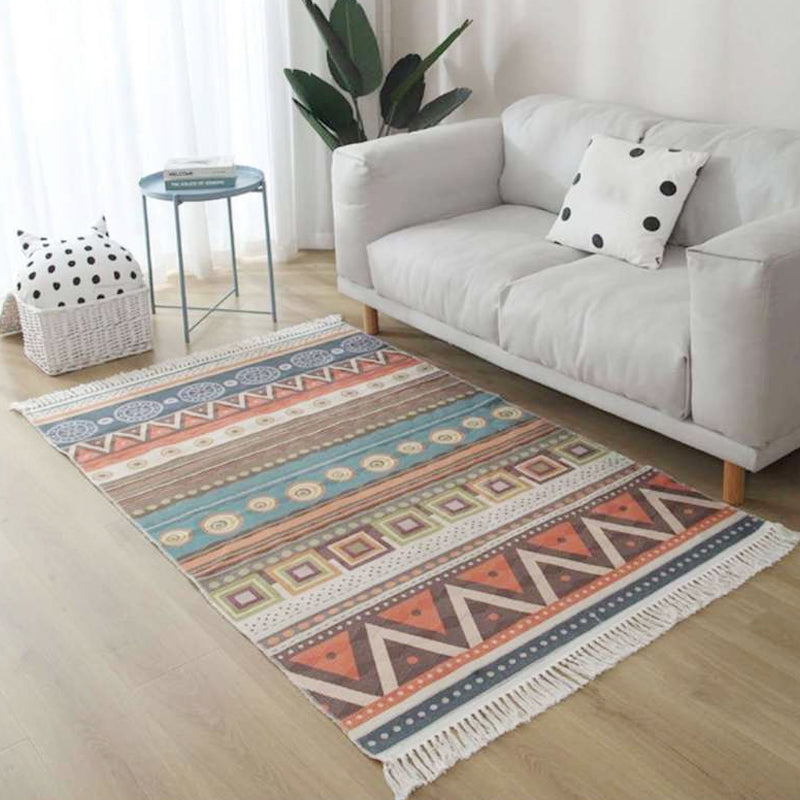 Americana Tribal Muster Teppich Schwarz und Weiß Leinen Teppich Maschinenwaschbar Fransen Bereichsteppich für Schlafzimmer