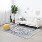 Frendorf | Persian Moroccan carpet in blue medallion flower petal pattern carpet polyester non-slip carpet for home decoration