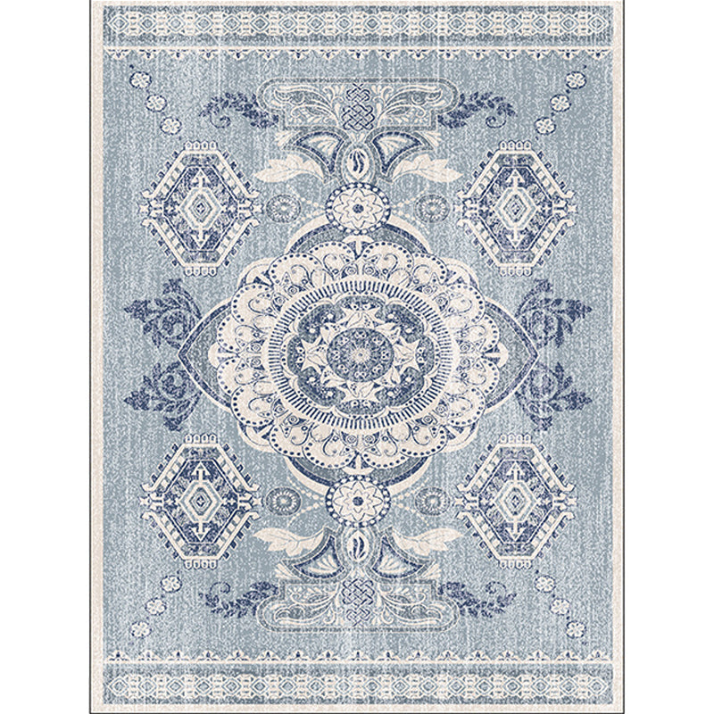 Frendorf | Persian Moroccan carpet in blue medallion flower petal pattern carpet polyester non-slip carpet for home decoration
