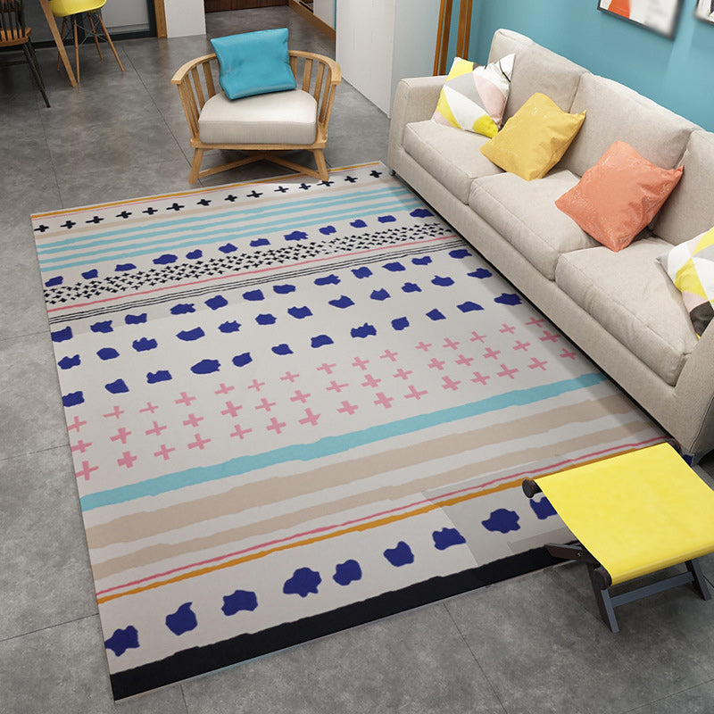 Frendorf | Boho Wohnzimmerteppich in Elfenbein und Braun Geometrisches Diamantstreifen Druck Teppich Polyester Haustierfreundlicher Bereich Teppich