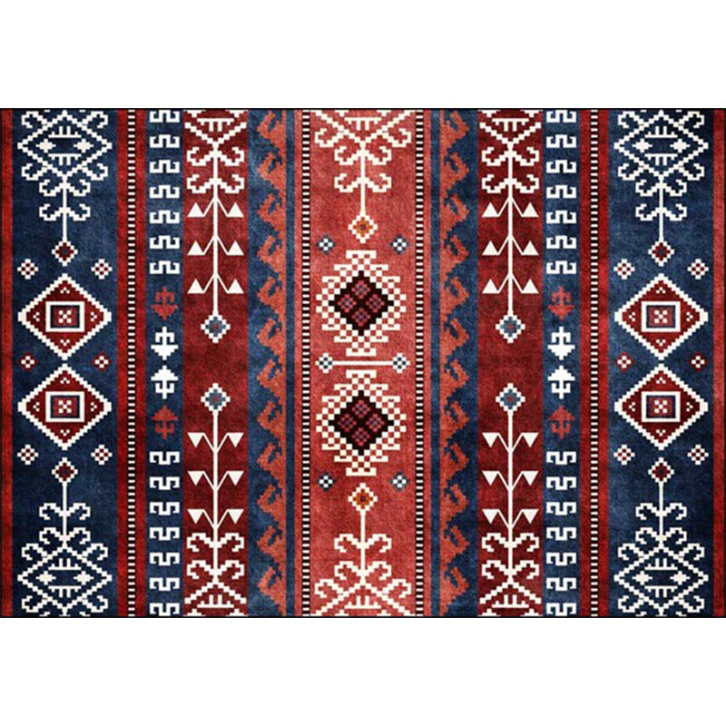 Frendorf | Marin und roter Südwest-Teppich Polyester Tribal Muster Teppich waschbar rutschfester Hintergrund Teppich für Wohnzimmer