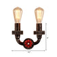 Frendorf | 2 Lichten Wand Scone Licht Vintage Industrieel Kale Gloeilamp IJzeren Wandverlichting met Rode Faucetklep in Donker Roest