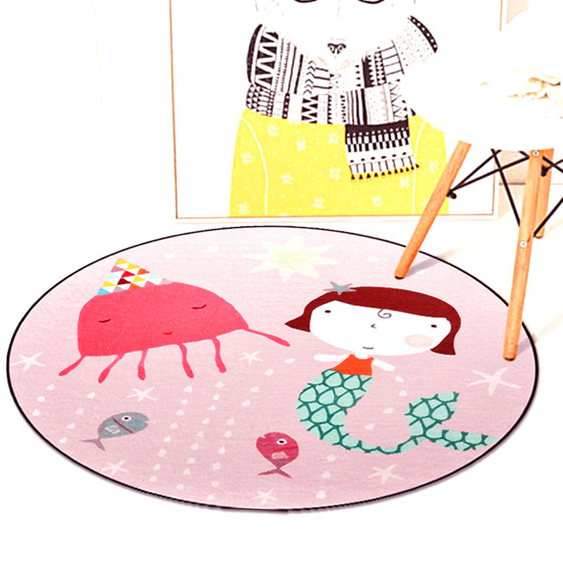 Frendorf | Kinderzimmer Teppich in Pink und Blau Tier Maus Löwe Meerjungfrau Wal Druck Teppich Polyester Maschinenwaschbarer Teppich