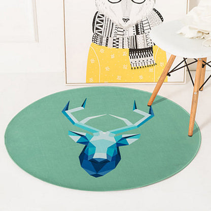 Frendorf | Groene en Gele Kinderkamer Tapijt Kinderen Dier Hertje Beer Wolf Kat Patroon Gebied Tapijt Polyester Antislip Achterkant Vloerkleed