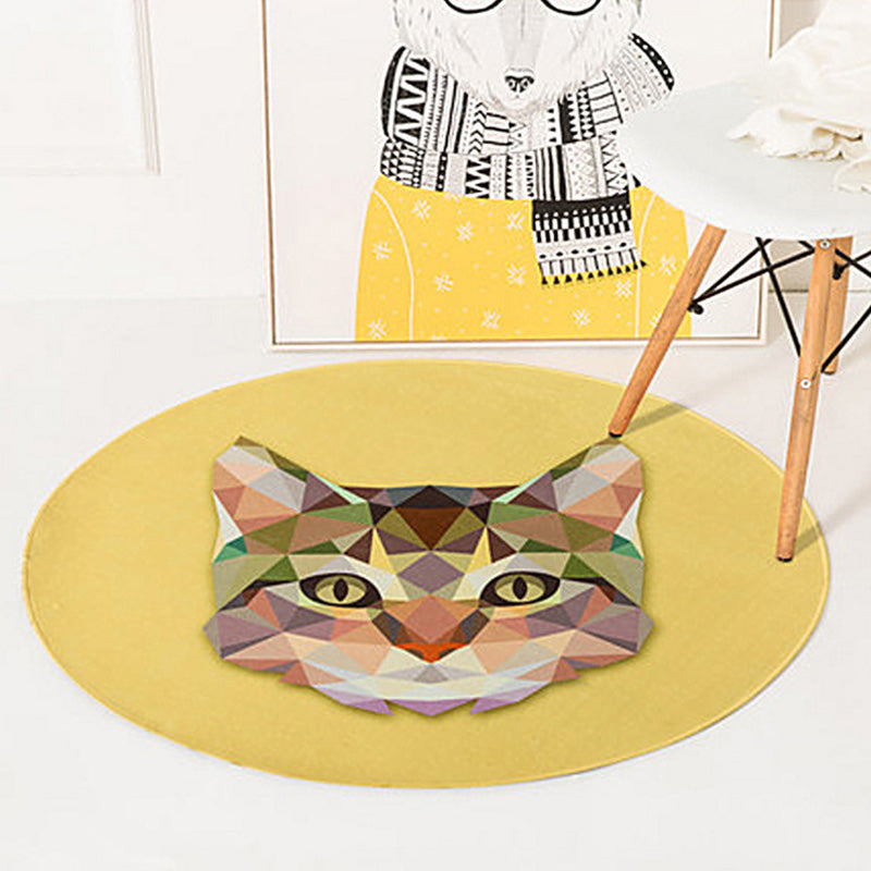 Grüner und Gelber Kinderzimmer Teppich Kinder Tier Reh Bär Wolf Katze Muster Bereichsteppich Polyester Antirutschunterlage Teppich