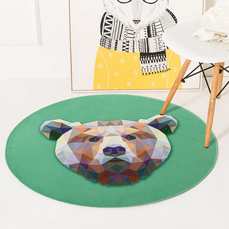 Frendorf | Groene en Gele Kinderkamer Tapijt Kinderen Dier Hertje Beer Wolf Kat Patroon Gebied Tapijt Polyester Antislip Achterkant Vloerkleed
