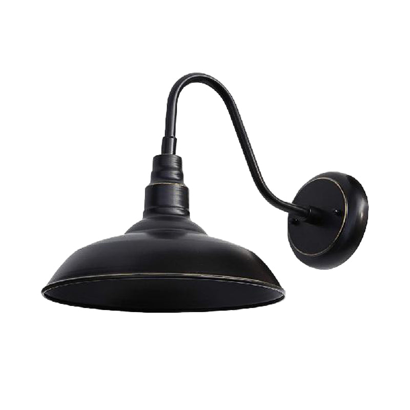 Frendorf | Farmhouse Stil Scheunen Wand Leuchten Lampe 1 Kopf Metall Wandbeleuchtung mit Gänsehaarn Arm in Schwarz für Außenbereich