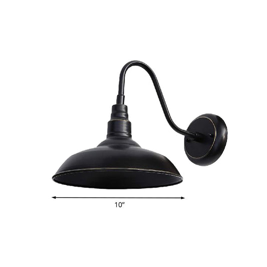 Frendorf | Farmhouse Stil Scheunen Wand Leuchten Lampe 1 Kopf Metall Wandbeleuchtung mit Gänsehaarn Arm in Schwarz für Außenbereich