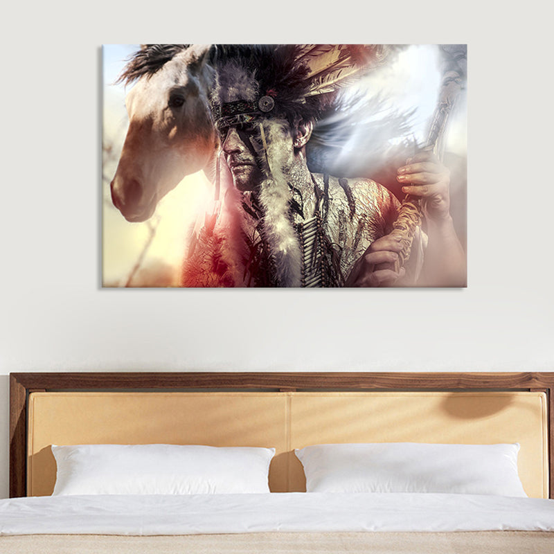 Schwarze zeitgenössische Leinwandkunst Indischer Mann und sein Pferd Wanddeko für das Wohnzimmer