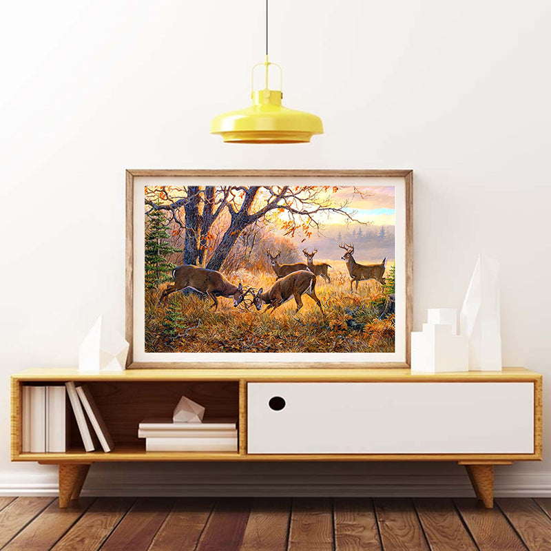 Frendorf | Farmhouse Rehkampf Kunstdruck Gold Wilde Landschaft Dekoration für das Esszimmer