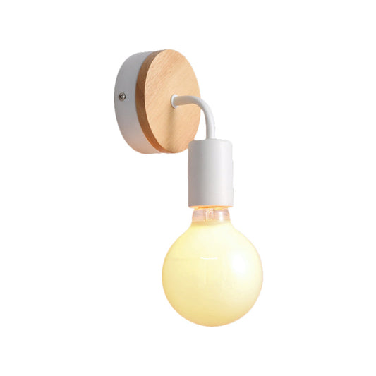 Frendorf | Loft Stylische Gewinkelte Wandlampe mit Rundem Rückblech 1 Kopf Holz- und Metall-Wandmontage Licht in Weiß