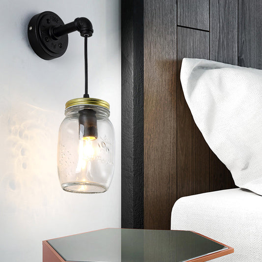 Frendorf | Klar Glas Schwarze Wandlampe Beleuchtung Jar Shade 1-Licht Industrie Licht Fixture für Flur