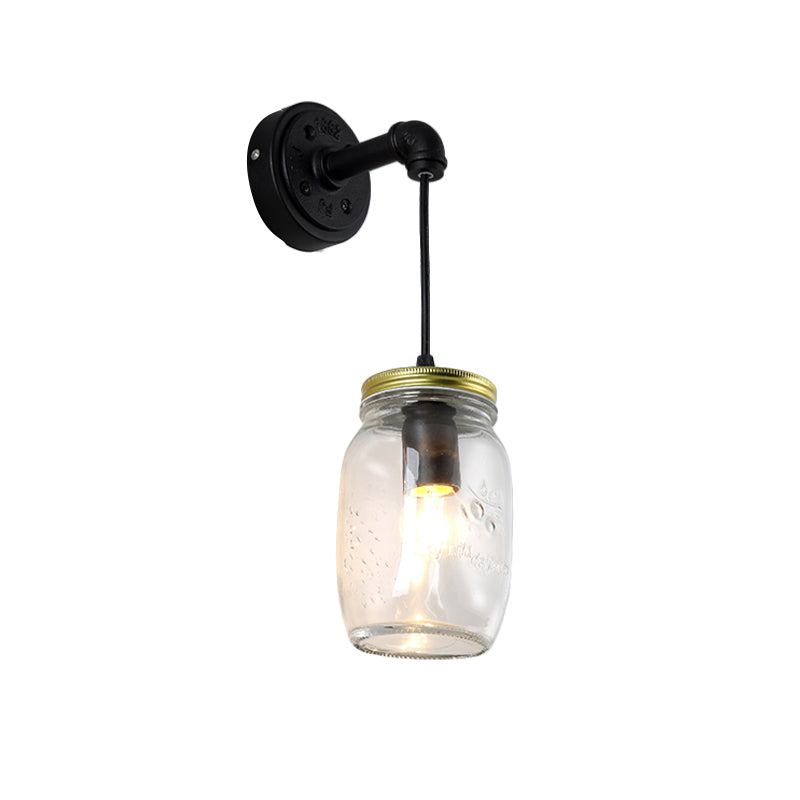 Frendorf | Klar Glas Schwarze Wandlampe Beleuchtung Jar Shade 1-Licht Industrie Licht Fixture für Flur