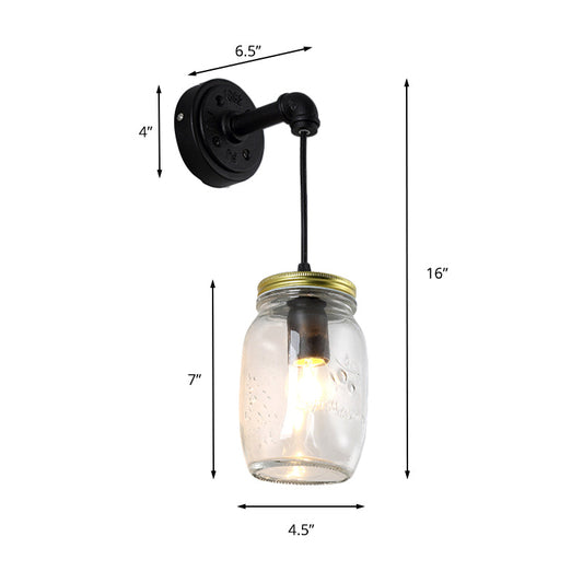 Frendorf | Klar Glas Schwarze Wandlampe Beleuchtung Jar Shade 1-Licht Industrie Licht Fixture für Flur