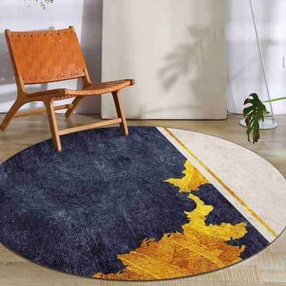 Frendorf | Funky Abstract Teppich Navy und Gold Einfacher Teppich Polyester Waschbar Rutschfeste Rückseite Teppich für Wohnzimmer