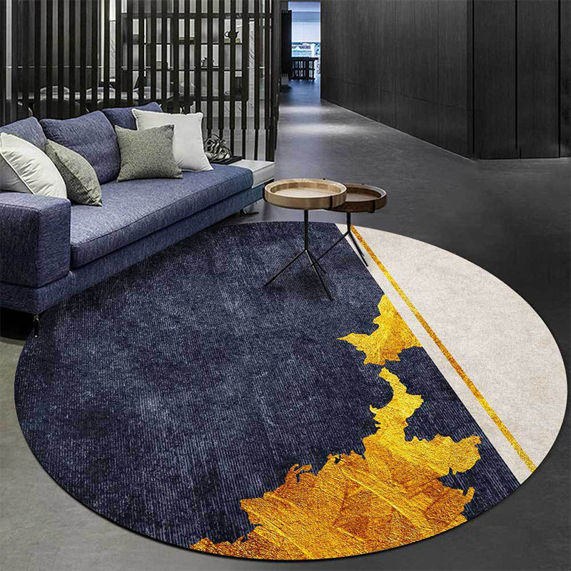 Frendorf | Funky Abstract Teppich Navy und Gold Einfacher Teppich Polyester Waschbar Rutschfeste Rückseite Teppich für Wohnzimmer