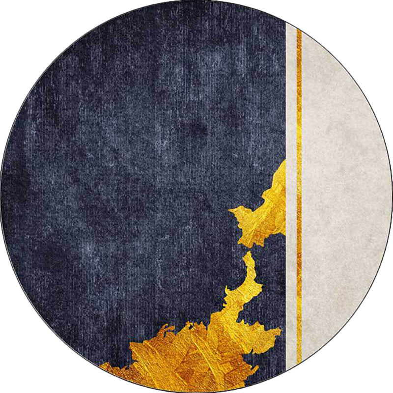 Frendorf | Funky Abstract Teppich Navy und Gold Einfacher Teppich Polyester Waschbar Rutschfeste Rückseite Teppich für Wohnzimmer