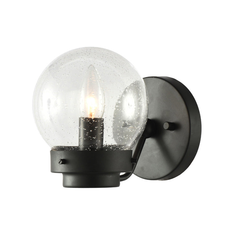 Frendorf | Gezaaid Glas Zwarte Wandlamp Globe Shade 1-Licht Industriële Wandlamp Fixture voor Slaapkamer