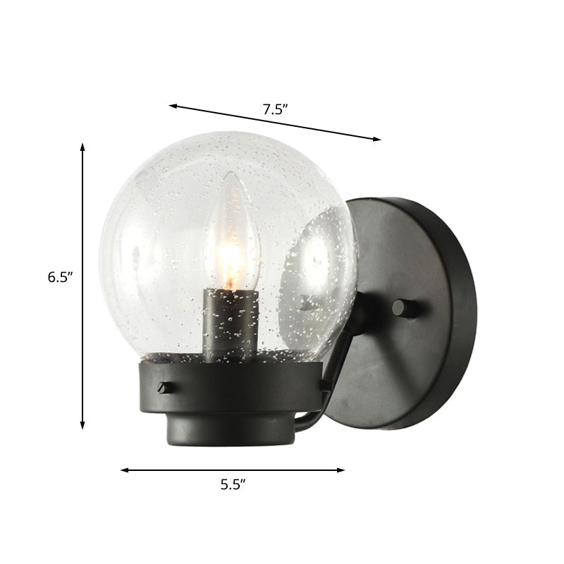 Frendorf | Gezaaid Glas Zwarte Wandlamp Globe Shade 1-Licht Industriële Wandlamp Fixture voor Slaapkamer