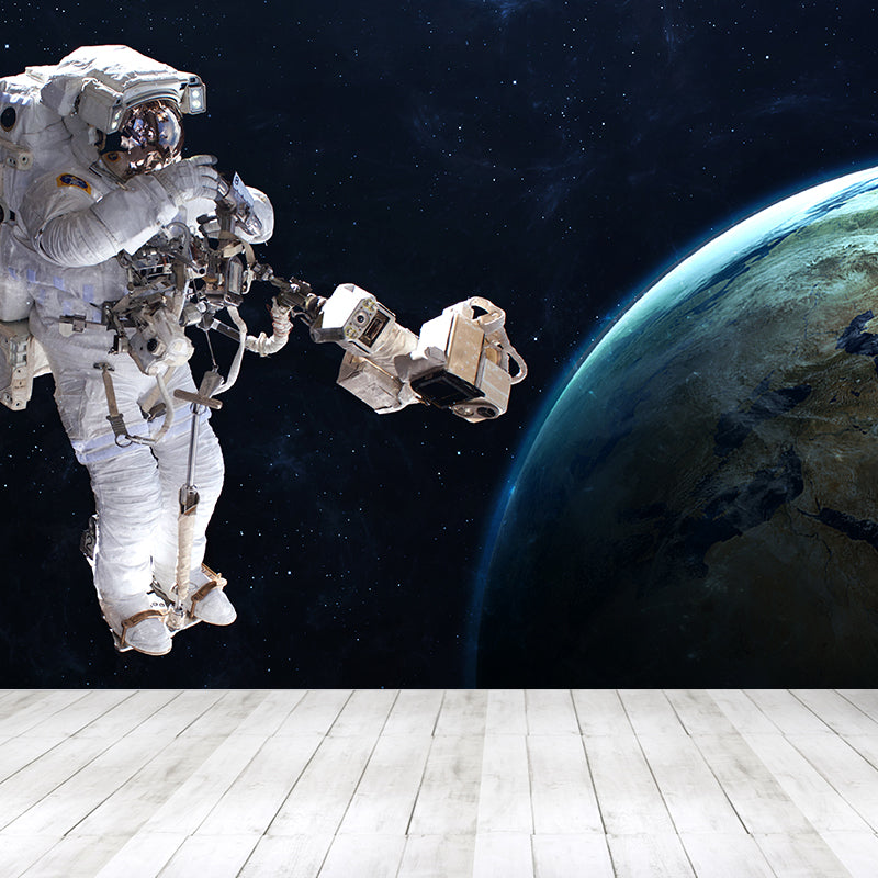 Frendorf | Blaues Astronauten- und Erdwandmural Universum Sci-Fi Fleckenbeständige Wanddekoration für die Küche