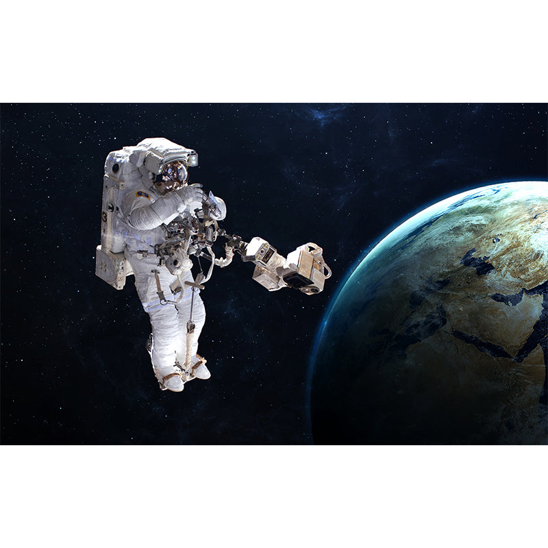 Frendorf | Blaues Astronauten- und Erdwandmural Universum Sci-Fi Fleckenbeständige Wanddekoration für die Küche